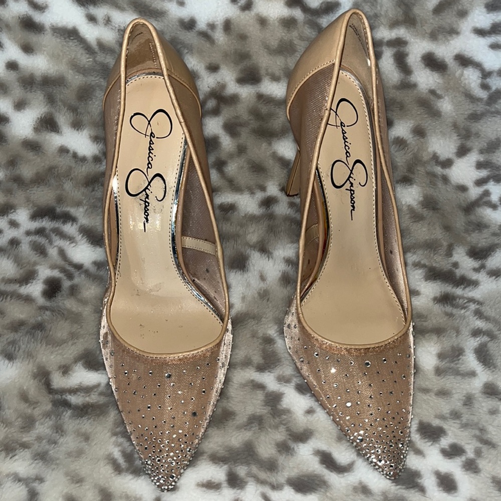 Jessica Simpson nude mesh bling heels